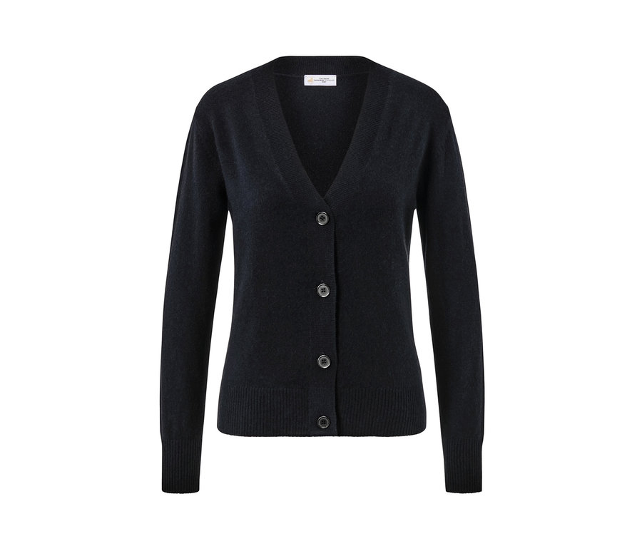 Un cardigan noir en maille fine avec du cachemire.