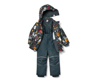 Bleu ardoise avec imprimé ferme multicolore sur l'ensemble