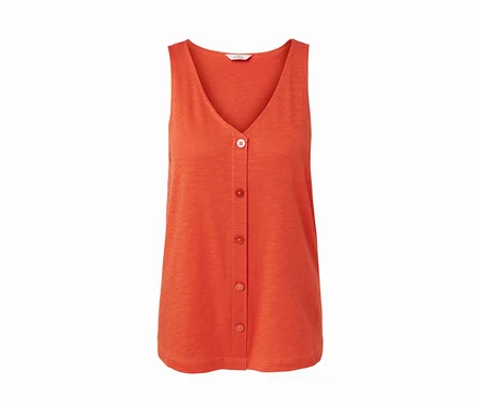 Haut orange en mélange de modal avec boutons.