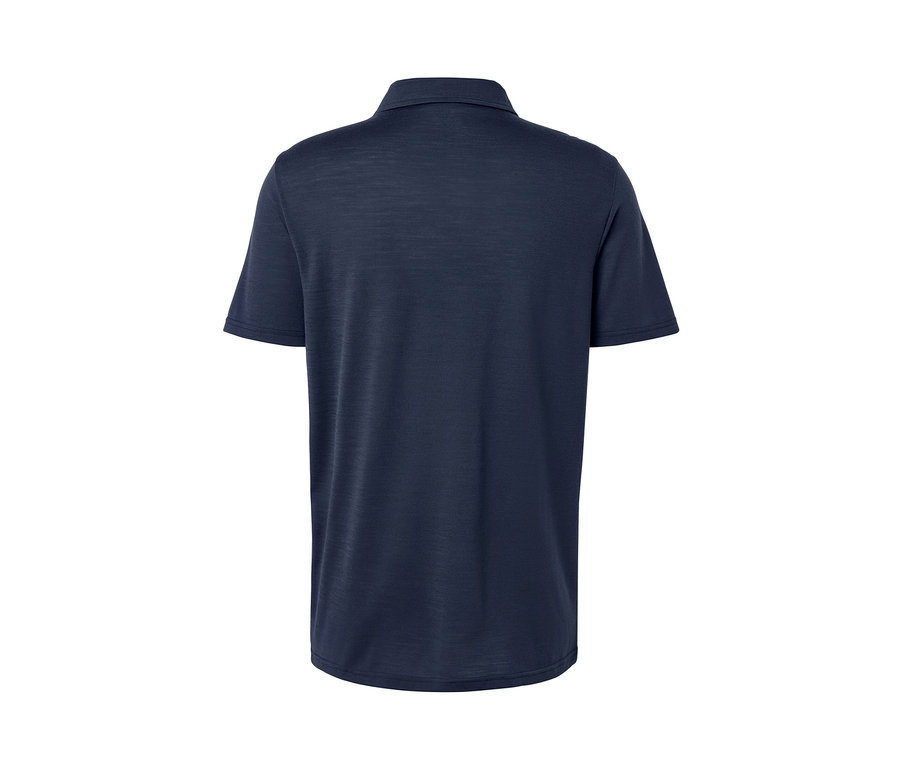 Polo bleu en laine mérinos vu de dos.