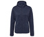 Veste en polaire bleu marine avec capuche et fermeture éclair centrale.
