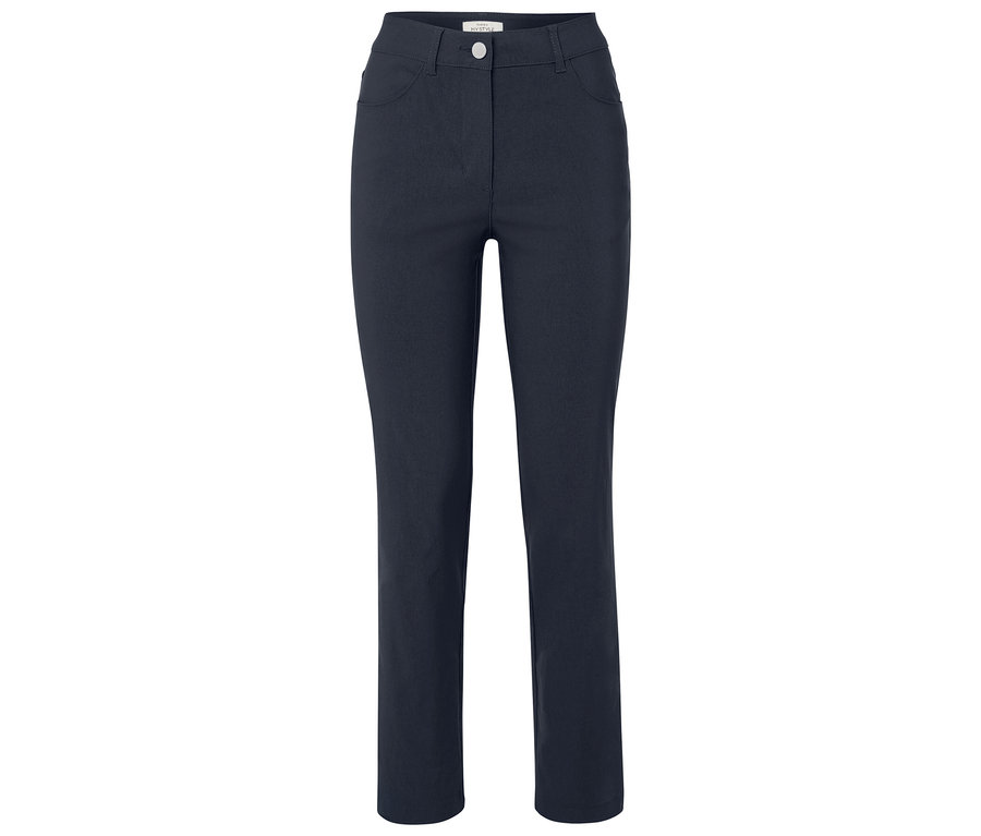 Pantalon bleu foncé avec bouton.