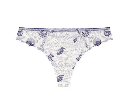 Tanga blanc « Chloe » Passionata avec broderie florale bleue.