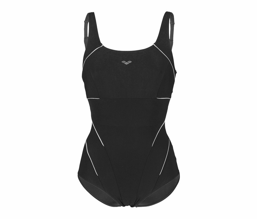 Maillot de bain arena Shapewear pour femmes Jewel R bonnet C bas noir avec détails blancs.