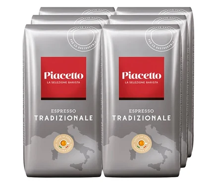 Six paquets de café en grains Espresso Tradizionale Piacetto de 1 kg.