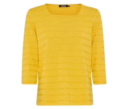 Pull jaune Olsen avec manches 3/4 et rayures horizontales.