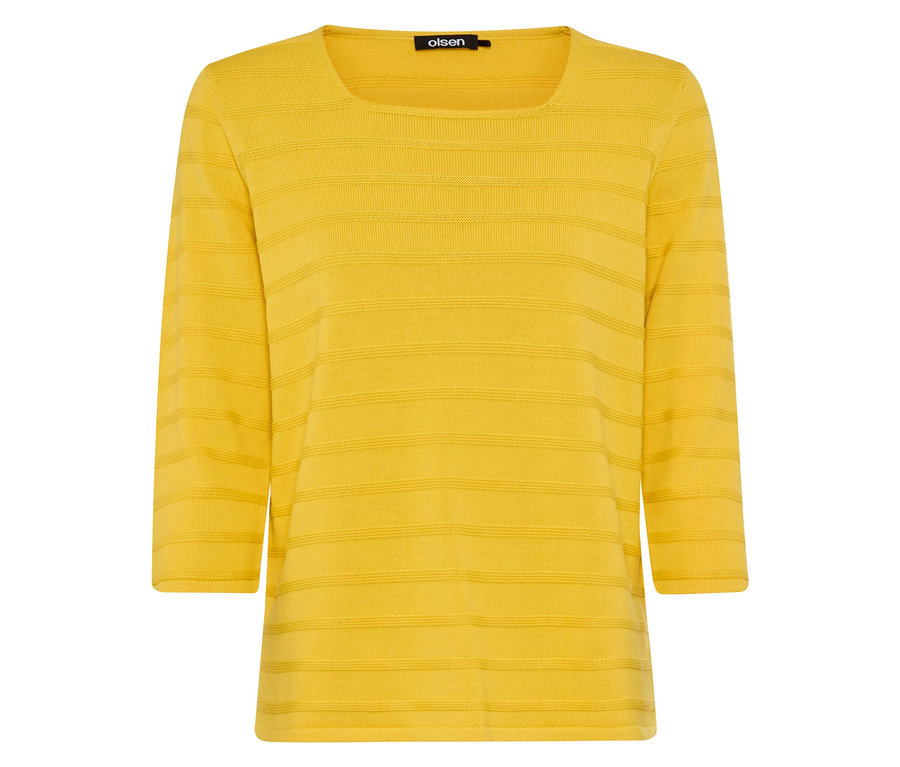 Pull jaune Olsen avec manches 3/4 et rayures horizontales.