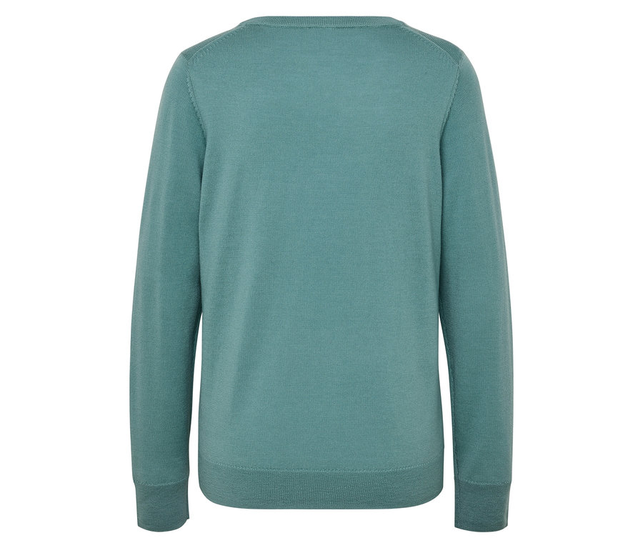 Vue arrière d'un pull bleu clair à manches longues.