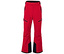 Un pantalon de ski rouge avec des détails noirs en bas des jambes.