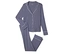 Un pyjama bleu marine avec des passepoils blancs, composé d'un haut boutonné et d'un pantalon.