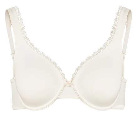 Soutien-gorge couleur ivoire avec dentelle le long des bonnets et des bretelles.
