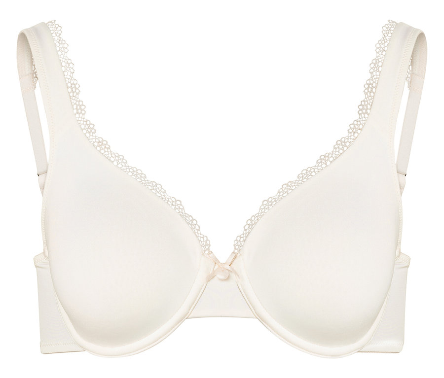 Soutien-gorge couleur ivoire avec dentelle le long des bonnets et des bretelles.