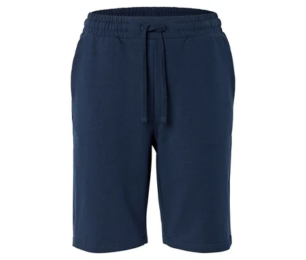 Short bleu marine avec cordon de serrage sur fond blanc.