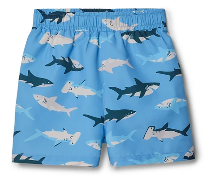 Short de bain bleu clair à motifs de requins.