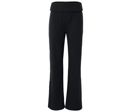 Pantalon noir en tissu avec jambes larges et taille haute.