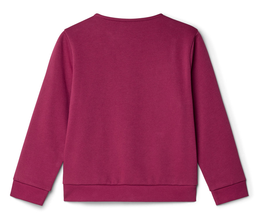 Vue arrière d'un pull bordeaux uni à manches longues et col rond.