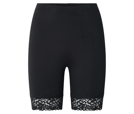Legging court noir avec bordure en dentelle.