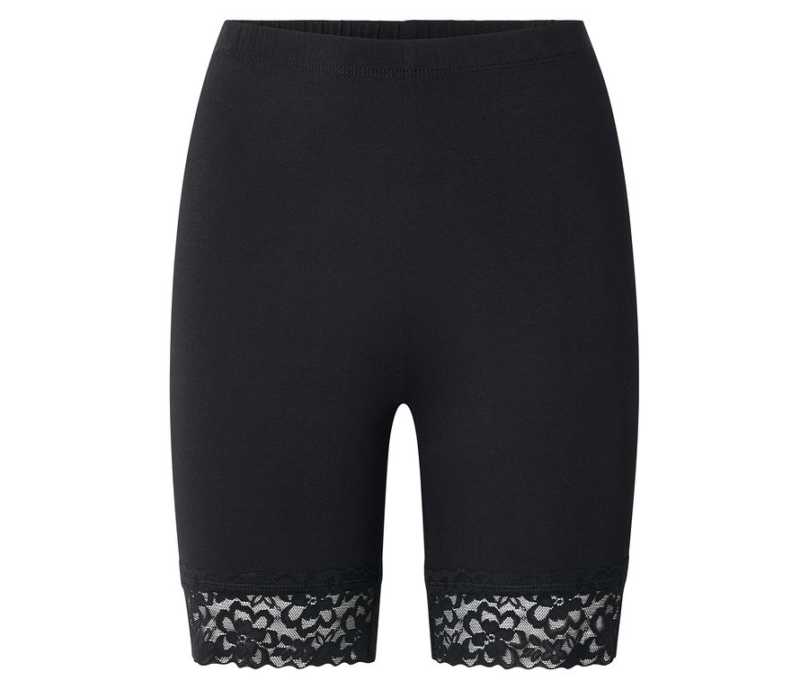 Legging court noir avec bordure en dentelle.