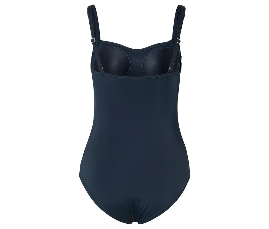 Vue arrière d'un maillot de bain bleu marine avec des bretelles réglables.