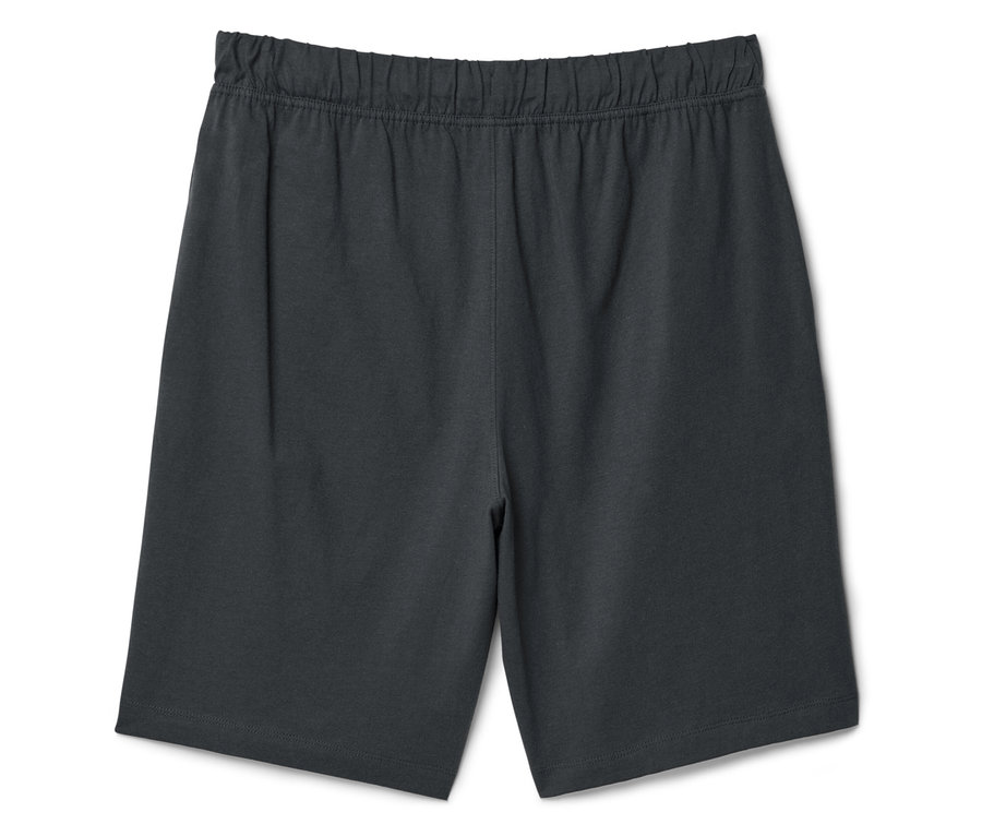 Un short gris foncé avec une taille élastique posé sur un fond blanc.