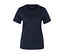 T-shirt bleu foncé à manches courtes et col rond sur fond blanc.