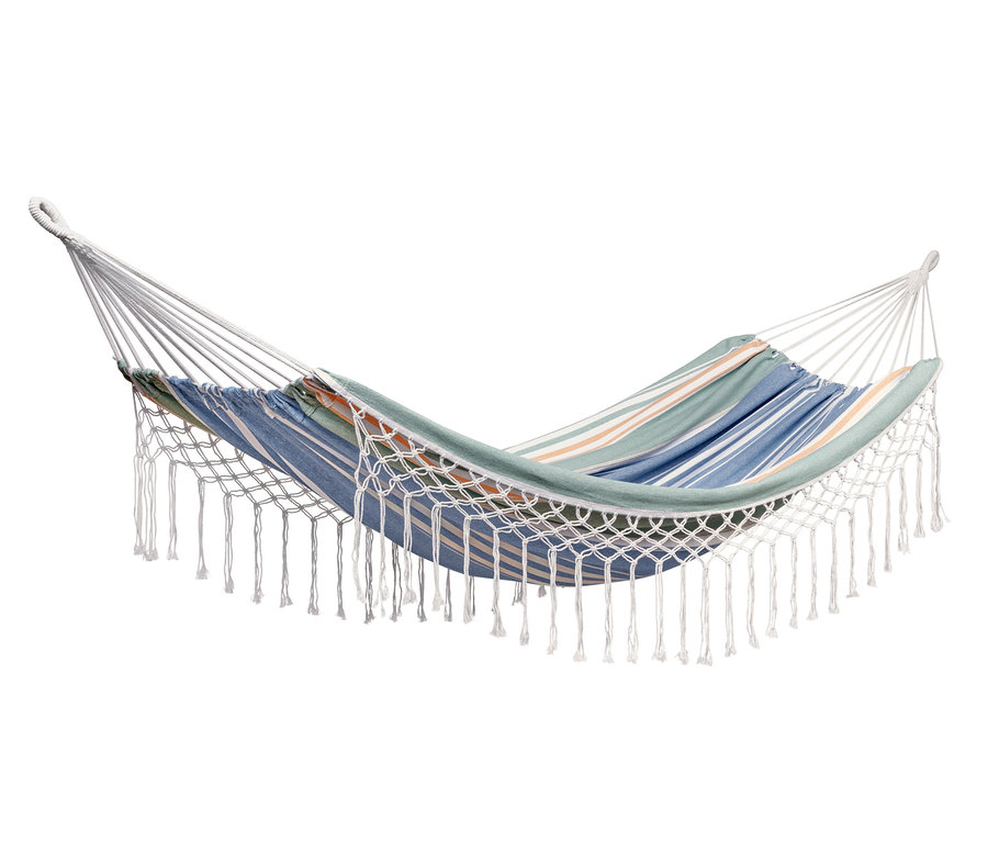 Hamac double rayé, env. 140 cm, avec des franges.