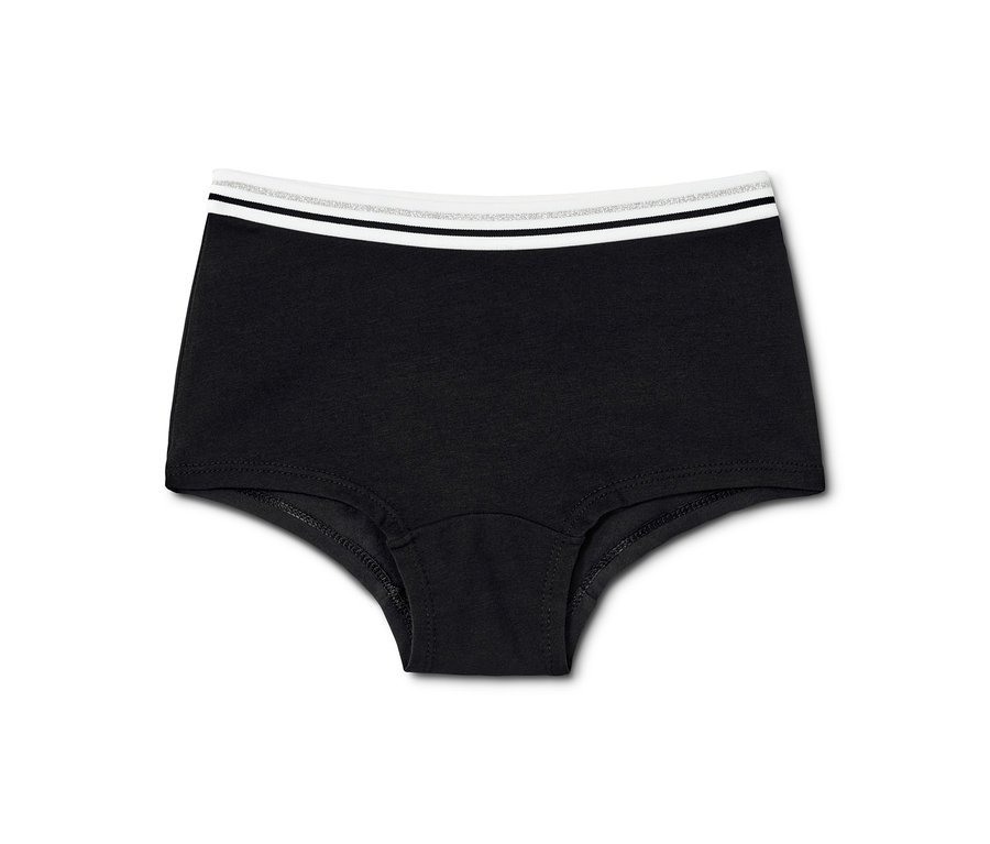 Culotte noire pour filles avec une ceinture blanche. 7 culottes pour filles, noir-blanc.