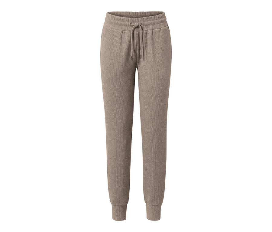 Un pantalon de survêtement marron sur fond blanc.
