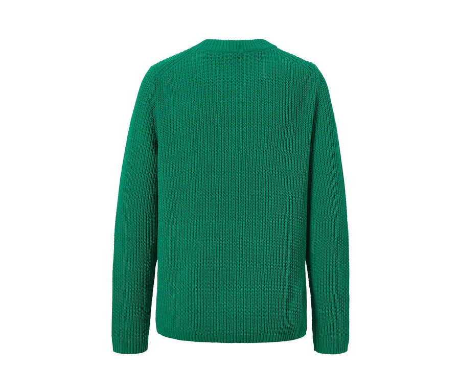 Vue arrière d'un pull en grosse maille vert.
