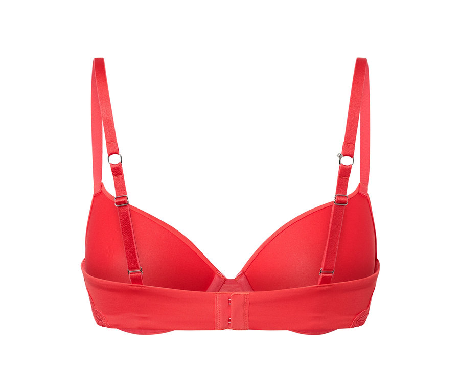 Vue détaillée de l'arrière d'un soutien-gorge corail invisible.