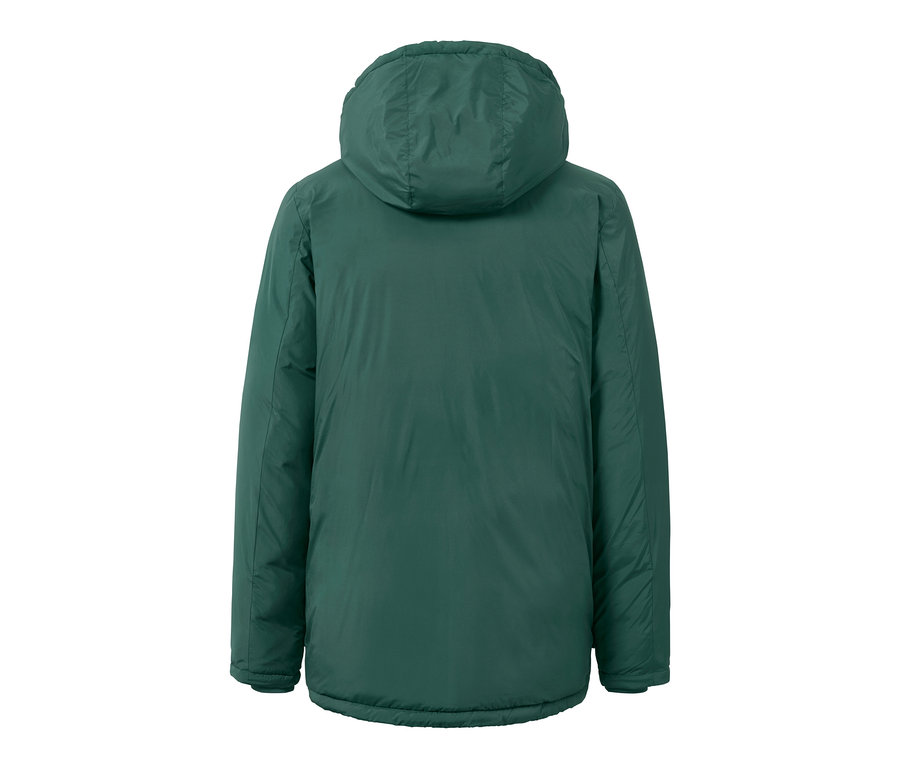 Vue arrière d'une parka matelassée verte.