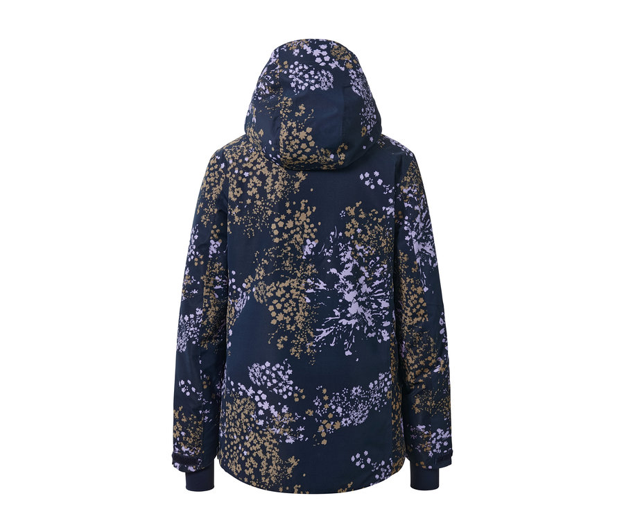 Vue arrière d'une veste de ski à fermeture demi-zippée avec un motif floral.