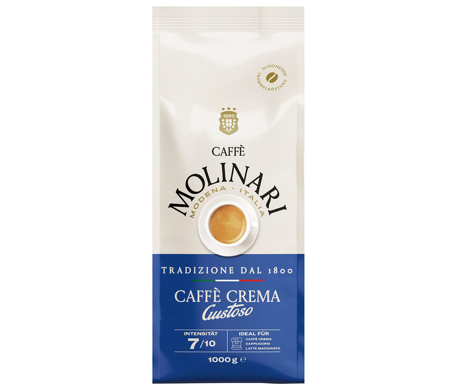 Un paquet de Caffè Molinari Caffè Crema Gustoso en grains – 1 kg.