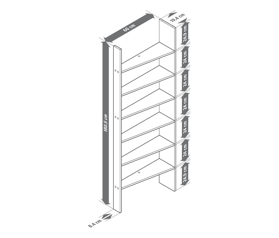 Schéma d'une étagère de porte avec dimensions.