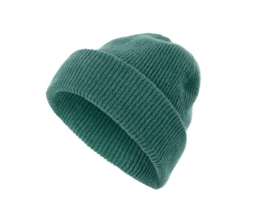 Bonnet en maille vert.
