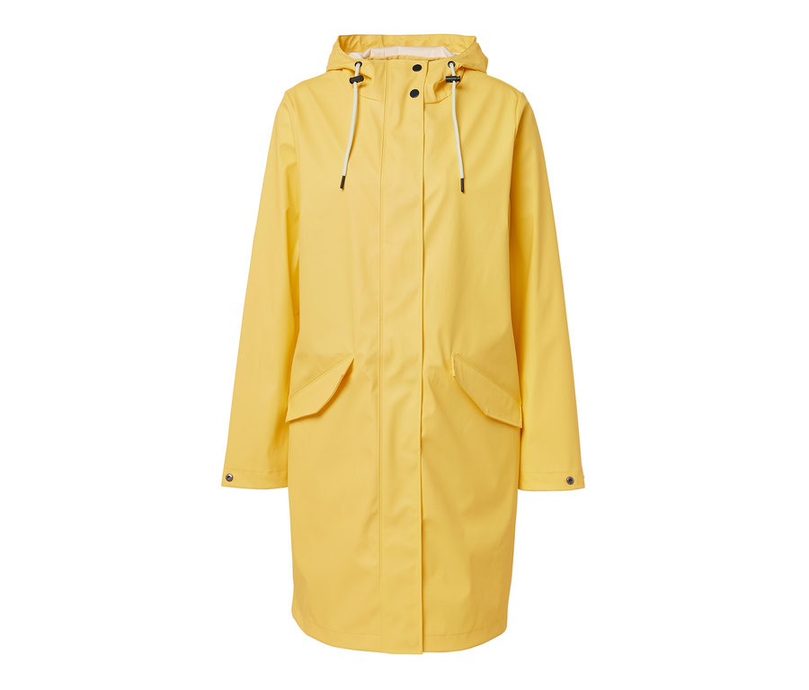 Parka de pluie jaune « ciré » sur fond blanc.
