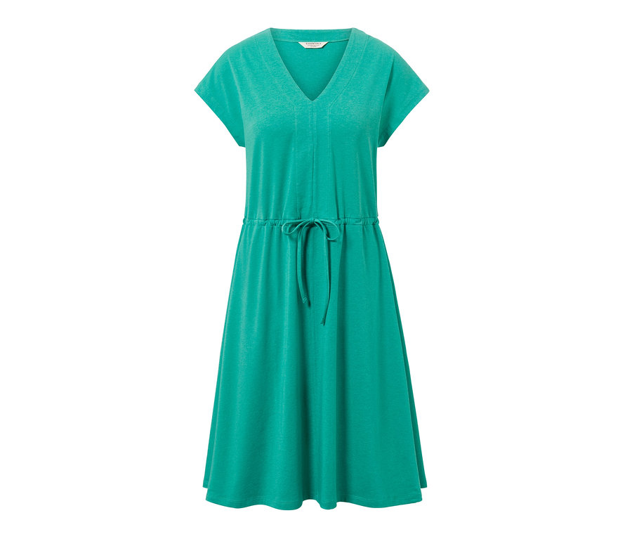 Robe en jersey turquoise avec lien à nouer.
