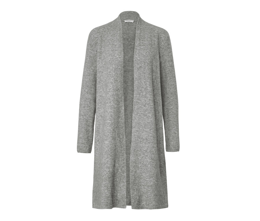 Un cardigan long ouvert gris.