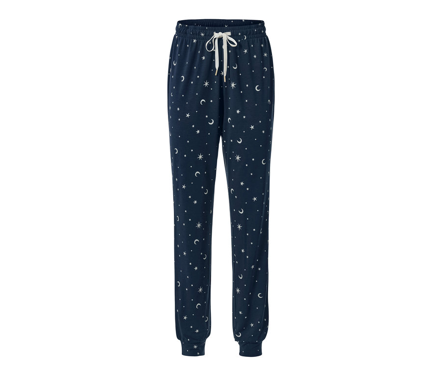 Pantalon de pyjama bleu marine avec imprimé étoiles et lune.