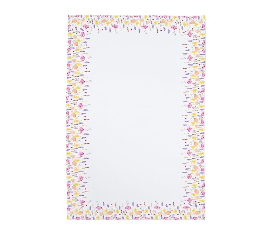 Nappe en coton blanche avec bordure fleurie.