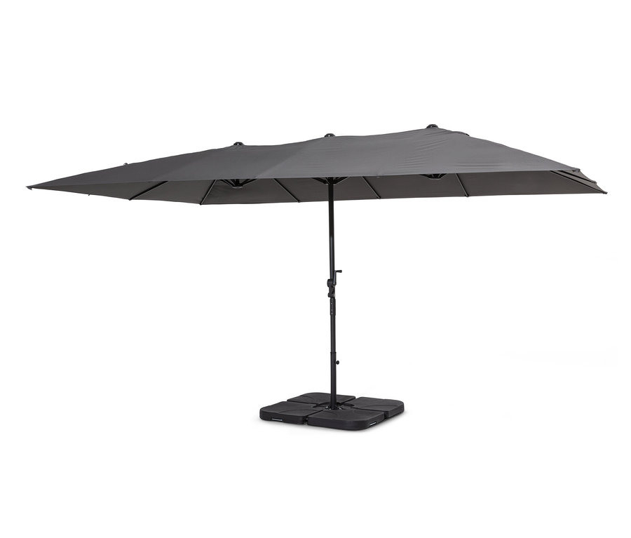 Un double parasol Leco anthracite avec son pied.