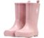 Deux bottes en caoutchouc roses avec un logo.