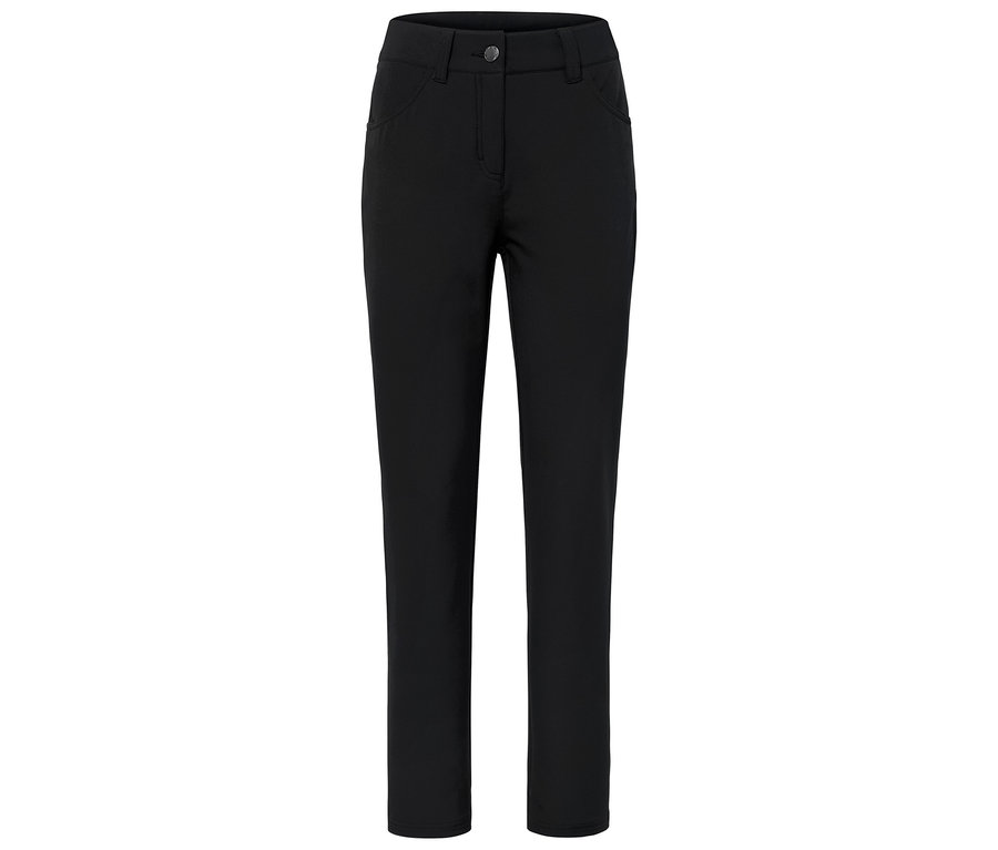 Pantalon noir avec poches et bouton.