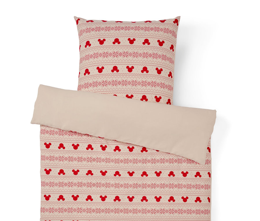Linge de lit avec Mickey Mouse et motifs de Noël.