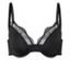 Soutien-gorge noir avec de la dentelle sur fond blanc.