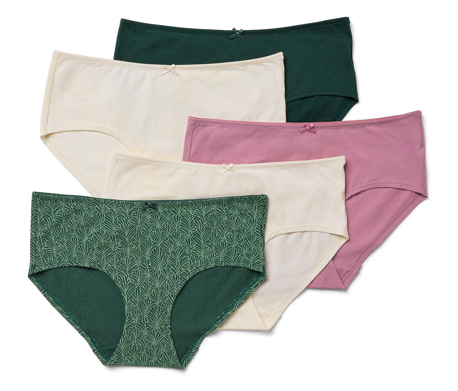 Un ensemble de six culottes pour femmes de différentes couleurs (vert, crème, rose) avec un nœud.
