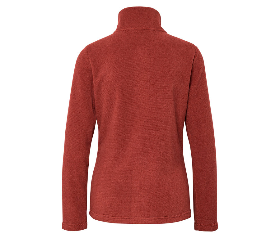 Vue arrière d'un pull en polaire orange à manches longues et col montant.