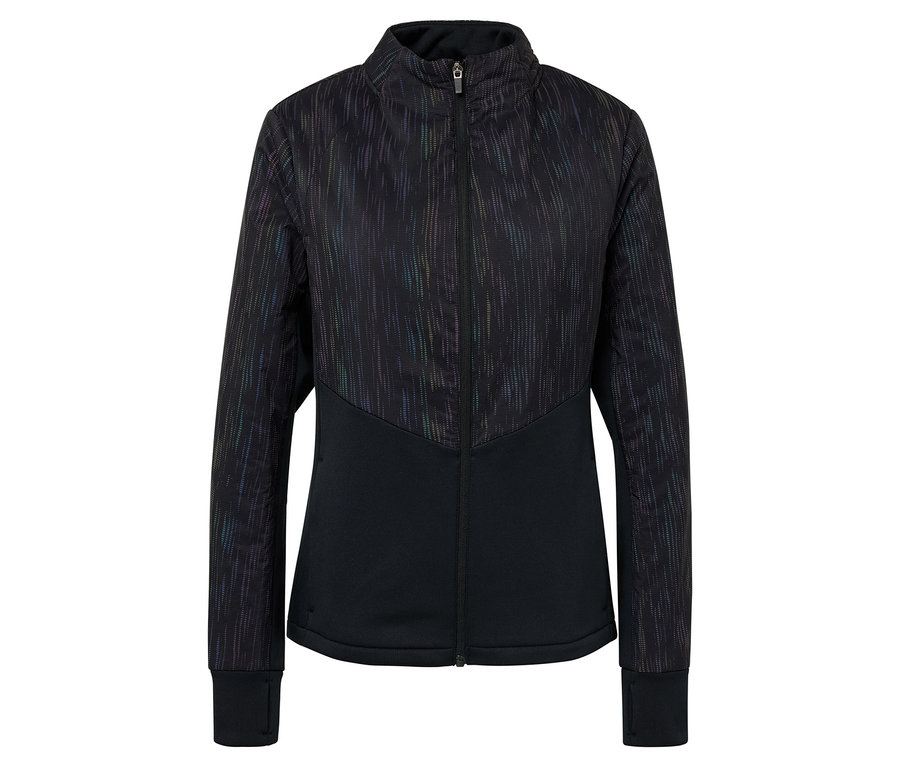 Veste noire zippée avec motif sur le haut.