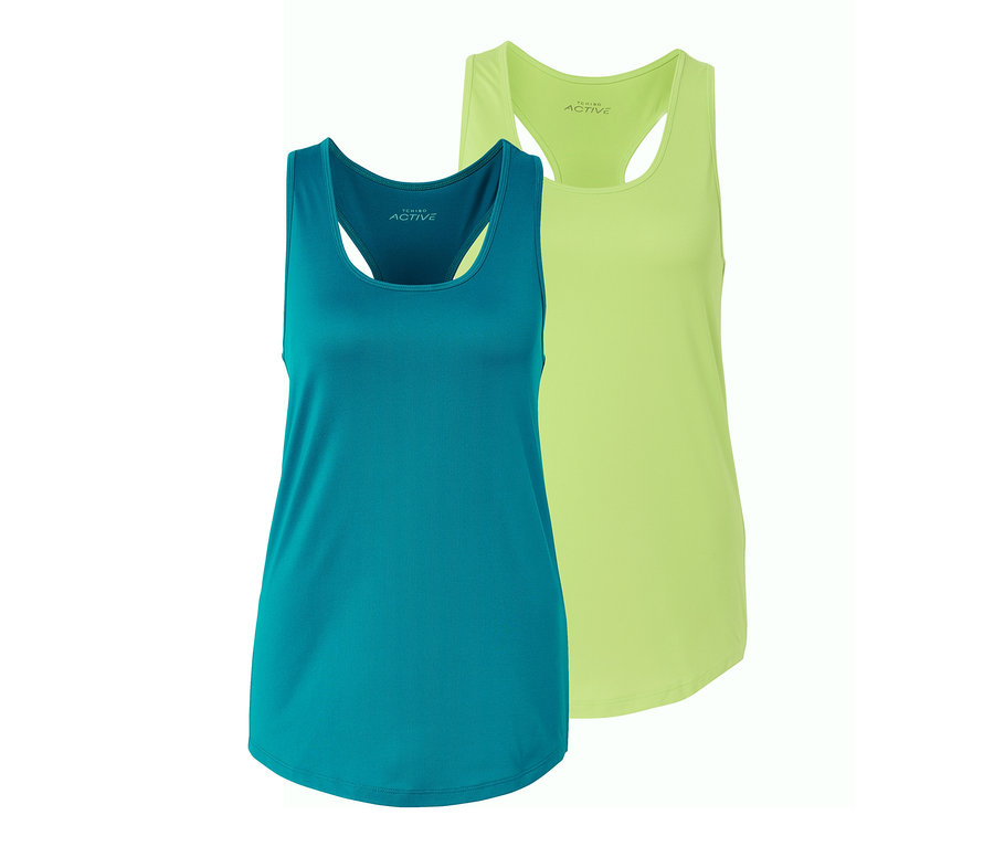 Deux tops fonctionnels turquoise et vert citron.
