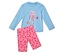 Un haut à manches longues bleu clair avec une méduse rose et un legging rose à écailles.